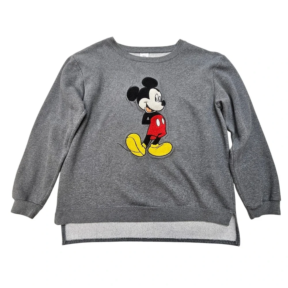 Disney Mickey Mouse Charcoal Gray Chenille Patch High-Low Sweatshirt XXL MYSJMX9
